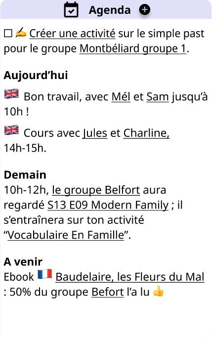 Tableau de bord : Suggestions