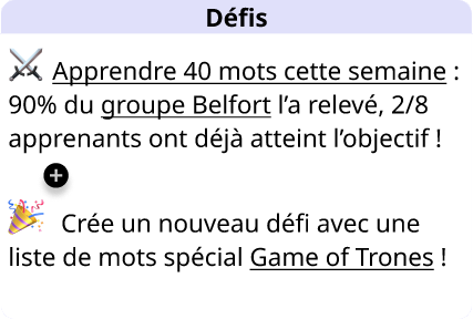 Tableau de bord : Défis